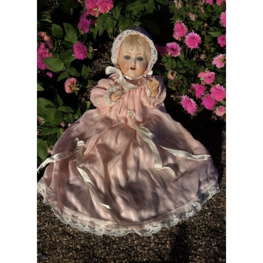 ANTIQUE BISQUE HEAD BABY GIRL DOLL W/OPEN MOUTH, COMPOSITION BODY NIPPON 9”